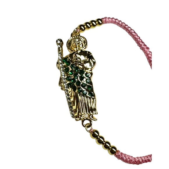 St Jude Bracelet Pink Knotted Rope Gold Filled Adjustable Handmade NEW - Picture 2 of 3